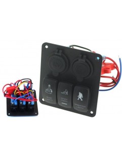 Kontaktpanel 12 / 24V ON-OFF x3, 1xZ, 2xUSB 3.1A, 2xB 15A IP68