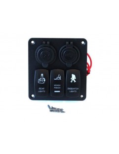 Kontaktpanel 12 / 24V ON-OFF x3, 1xZ, 2xUSB 3.1A, 2xB 15A IP68