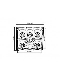 Kopplingspanel 12V SPST / ON-OFFx5, 2xUSB, 3B 15A IP68