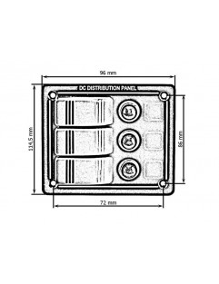 ALU switch panel, ON-OFFx3, BA 1x5A 1x10A 1x15A IP68