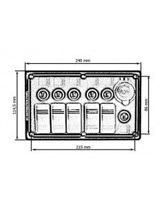 ALU switch panel, ON-OFFx5, 1xGZ, BA 3x5A 2x10A 1x15A IP68