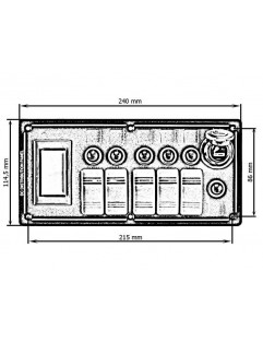 ALU-switchpanel, ON-OFFx5, 1xZ, BA 3x5A 2x10A 1x15A IP68