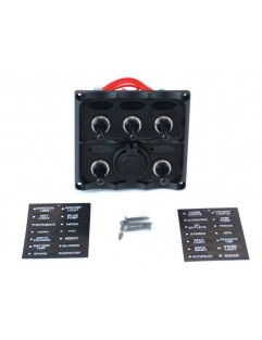 Kontrolpanel 12V SPST / ON-OFFx5, 2xUSB, 3B 15A IP68