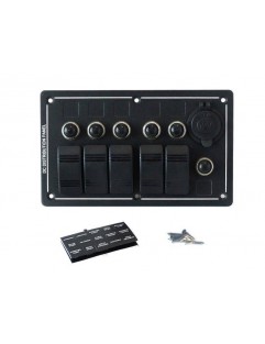 ALU switch panel, ON-OFFx5, 1xGZ, BA 3x5A 2x10A 1x15A IP68