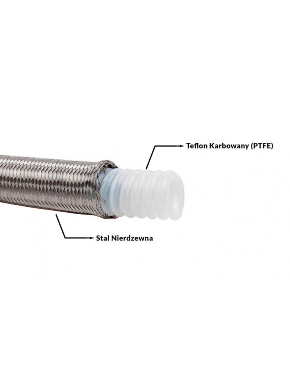 PTFE AN8 kabel 10 mm, krympet stålfletning