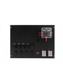 Panel przełączników Box ALU, ON-OFFx5, 3xGZ, USB 3.1A, 1x Voltomierz 6 Bezpieczników IP68